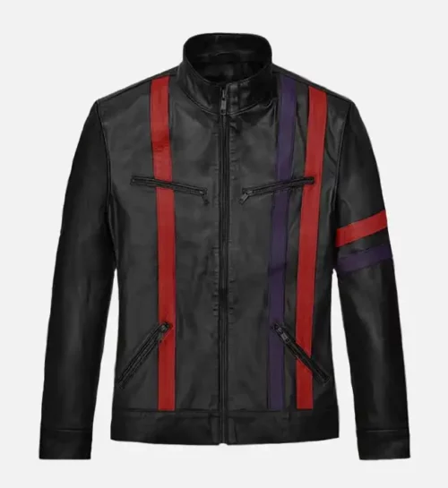 Men's Red Striped Cafe Racer Real Leather Jacket