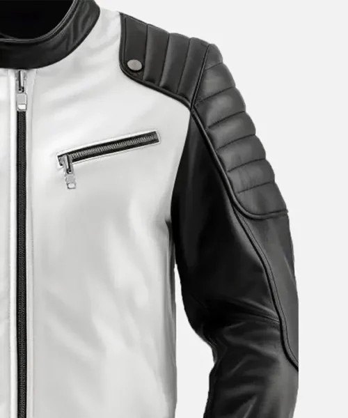 Men's Sportage Black And White Cafe Racer Biker Leather Jacket