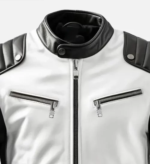 Men's Sportage Black And White Cafe Racer Biker Leather Jacket