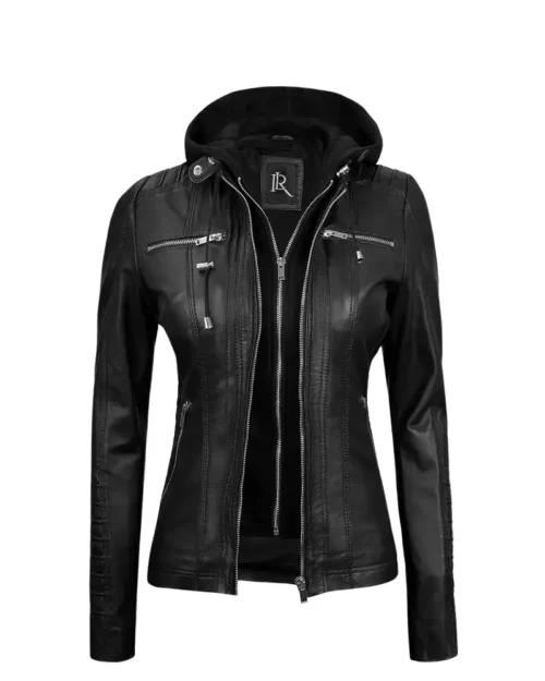 Women's Black Hooded Bomber Jacket