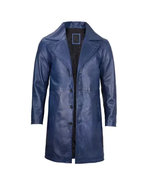 Men’s Fashionable Blue Genuine Leather Car Coat