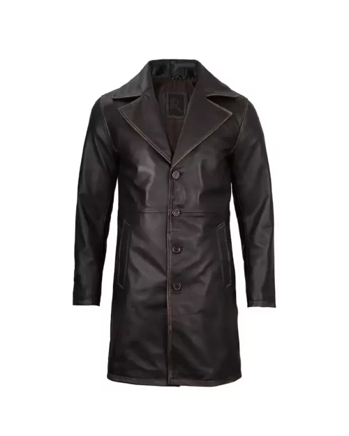 Men's Fashionable Dark Brown Real Leather Trench Coat