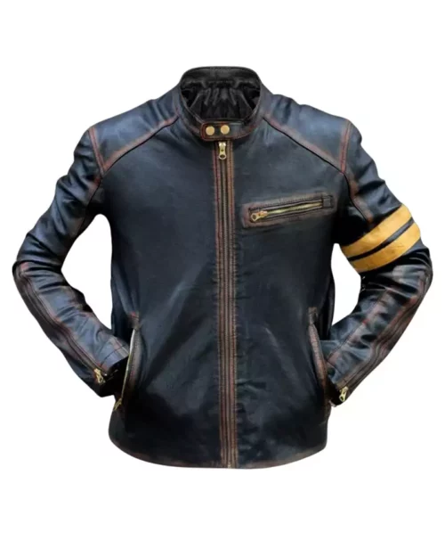 Mens Vintage Distressed Motorcycle Cafe Racer Real Leather Jacket