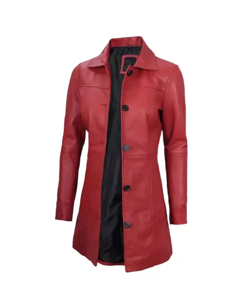 Women's Red Vine Real Leather Car Coat