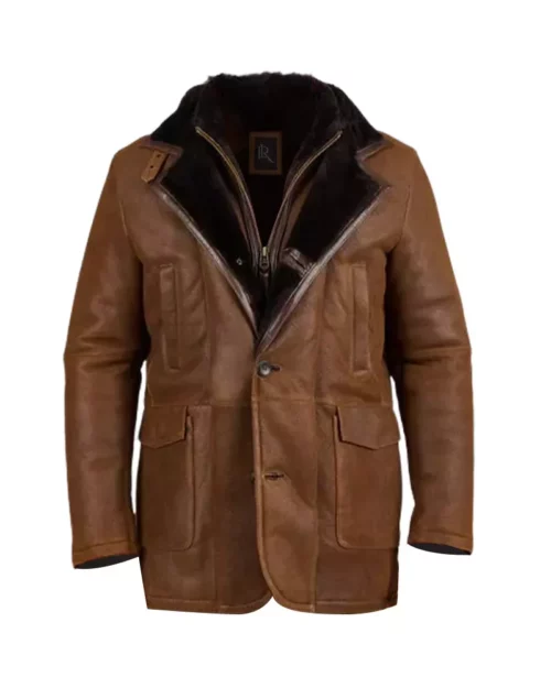 Men And Women Brown Fur Double Shearling Genuine Leather Coat