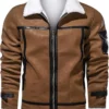 Men’s Brown And White Shearling Bomber Leather Jacket