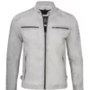 Men's Casual Vintage Off White Grey Waxed Leather Jacket