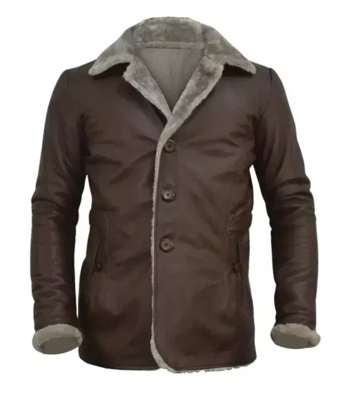Men's Vintage Fur Collar Slim Fit Leather Blazer Jacket