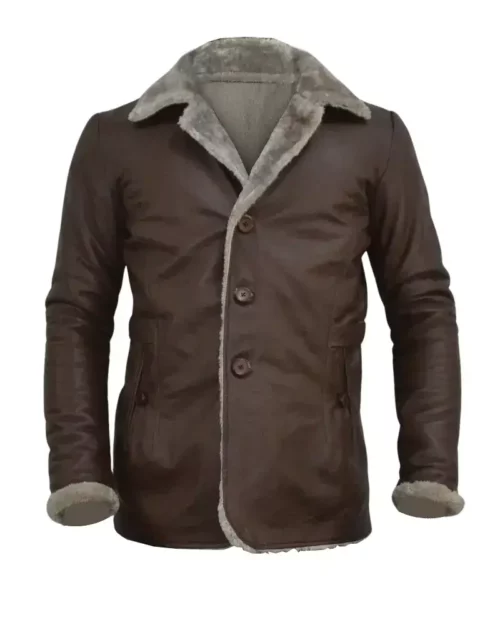 Men's Vintage Fur Collar Slim Fit Leather Blazer Jacket