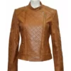 Women Slim Fit Genuine Lambskin Brown Leather Jacket