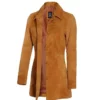 Womens 3/4 Length Brown Suede Leather Coat