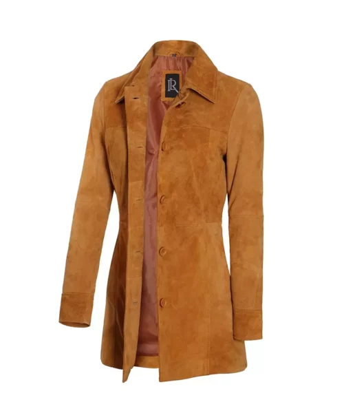 Womens 3/4 Length Brown Suede Leather Coat