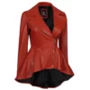 Women's Biker Style Red Asymmetrical Peplum Leather Jacket