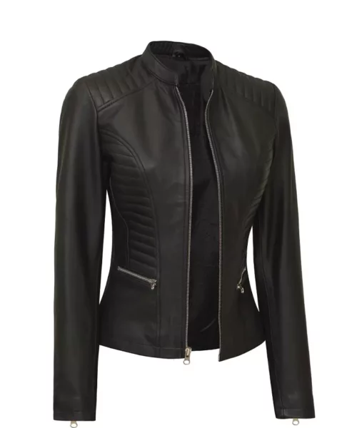 Women’s Black Slim Fit Padded Leather Jacket