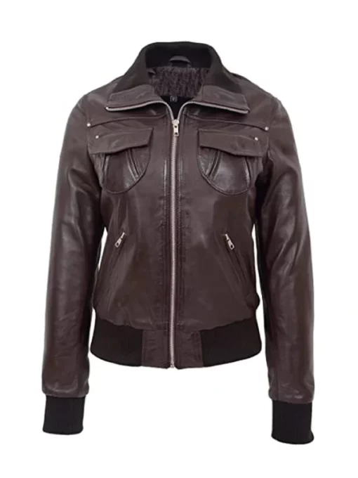 Women’s Chocolate Brown Bomber Leather Jacket