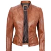 Women’s Tall Tan Brown Real Lambskin Leather Jacket