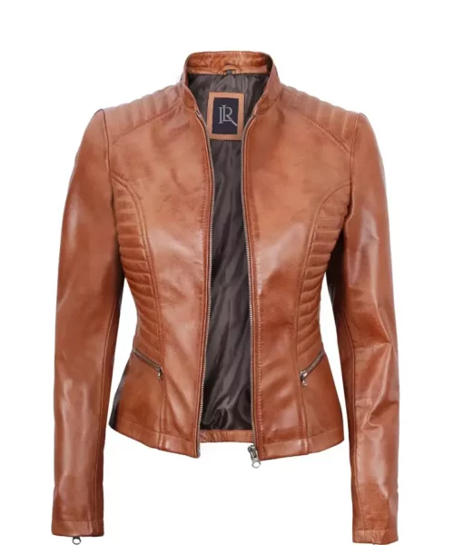 Women’s Tall Tan Brown Real Lambskin Leather Jacket