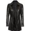 Womens Three Quarter Length Black Real Lambskin Leather Coat