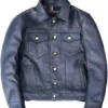 Mens Vintage Blue Biker Leather Jacket