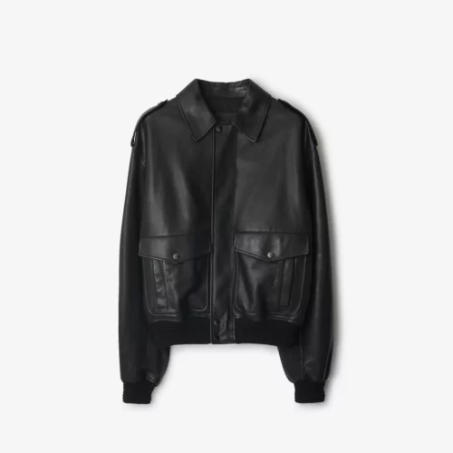 Burberry Black Bomber Leather Jacket