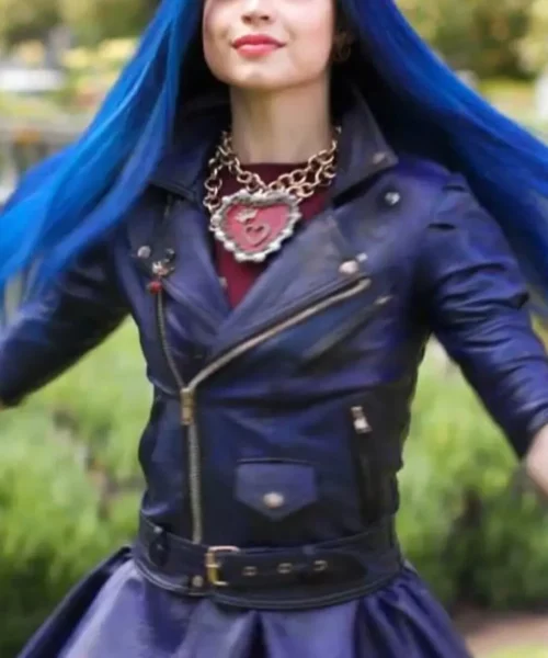Evie Descendants 3 Purple Biker Genuine Leather Jacket