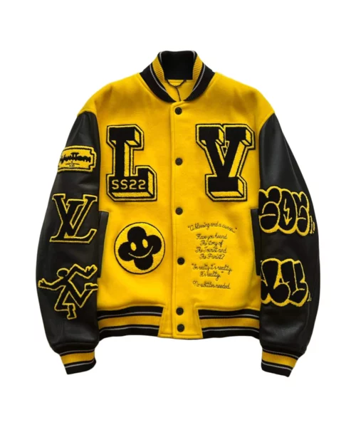 Louis Vuitton Black And Yellow Leather Embroidered Varsity Jacket