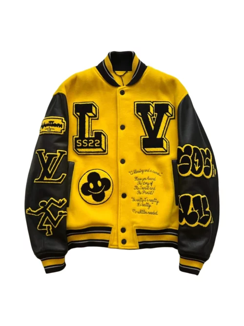 Louis Vuitton Black And Yellow Leather Embroidered Varsity Jacket