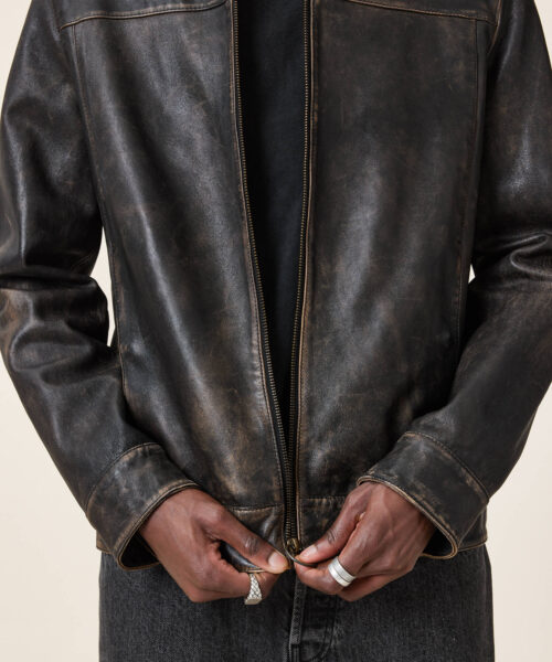 Men's Allsaints Alkan Zip Up Two Tone Distressed Leather Jacket