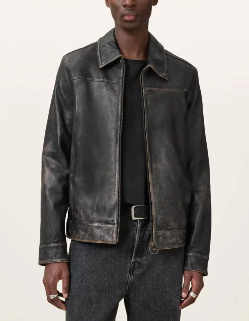 Men's Allsaints Alkan Zip Up Two Tone Distressed Leather Jacket