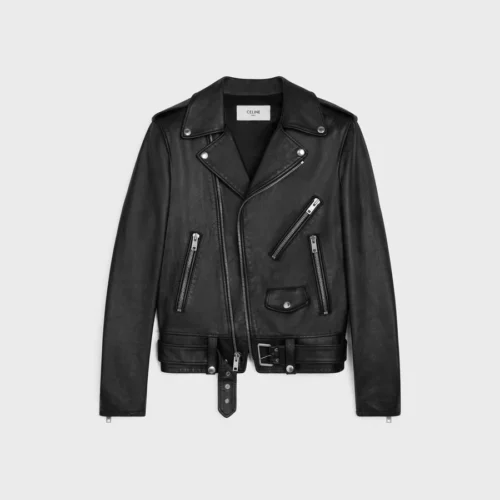 Men's CELINE Classic Black Biker Genuine Calfskin Leather Jacket