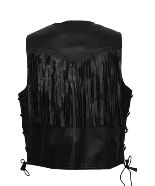 Men’s Western Cowboy Fringe Black Leather Vest
