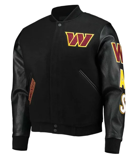 NFL Washington Commanders Black Letterman Varsity Jacket