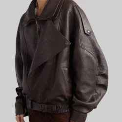 Sofia Richie Oversized Brown Genuine Leather Jacket