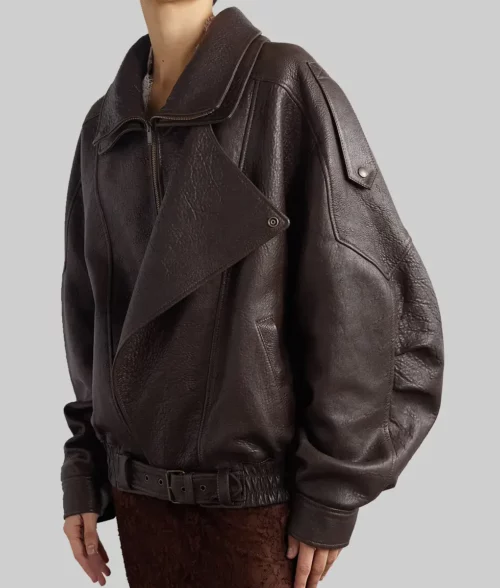 Sofia Richie Oversized Brown Genuine Leather Jacket