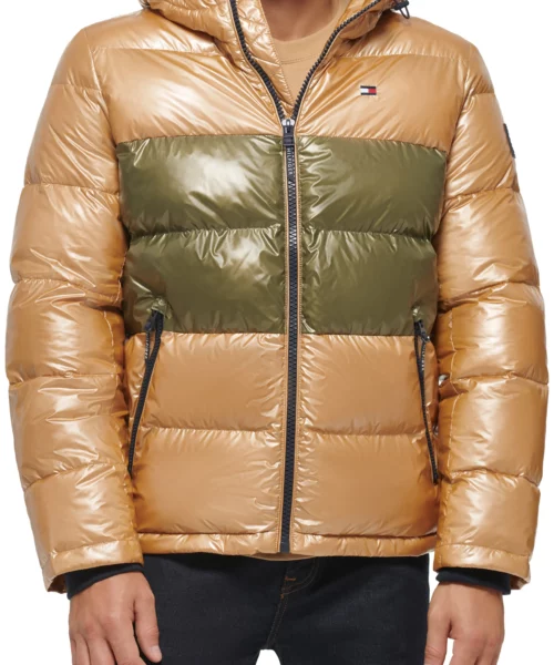 Tommy Hilfiger Quilted Puffer Hooded Mid Length Brown Jacket