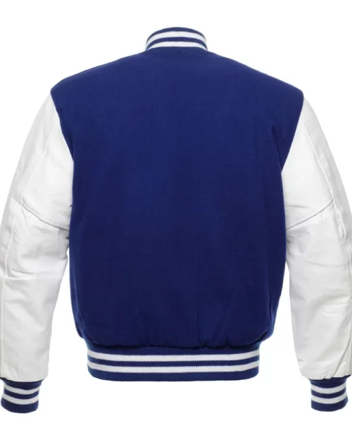 Unisex Royal Blue Wool White Leather Jacket