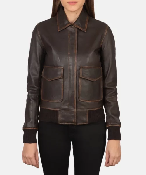 Women Fashionable A-2 Brown Bomber Leather Jacket