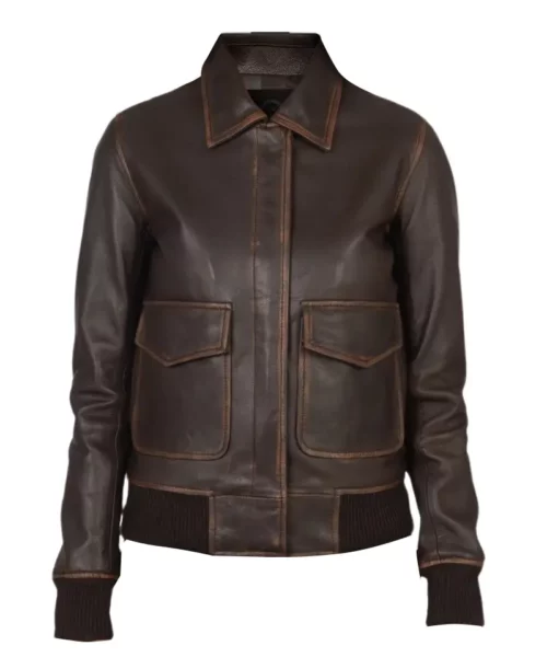 Women Fashionable A-2 Brown Bomber Leather Jacket