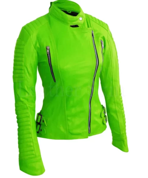 Women’s Green Brando Genuine Biker Leather Jacket