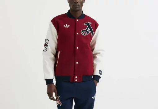 Arsenal Adidas 24/25 Bomber Varsity Wool Jacket - Image 2