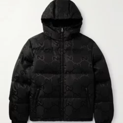 GUCCI Quilted Logo-Jacquard Shell Hooded Down Black Jacket