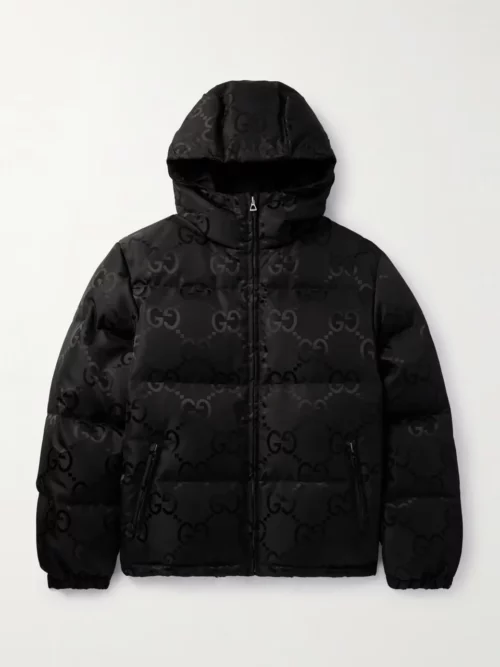 GUCCI Quilted Logo-Jacquard Shell Hooded Down Black Jacket
