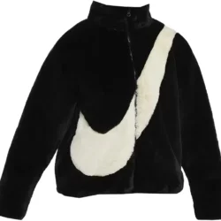 Womens Oversized Swoosh Logo Black Jacket