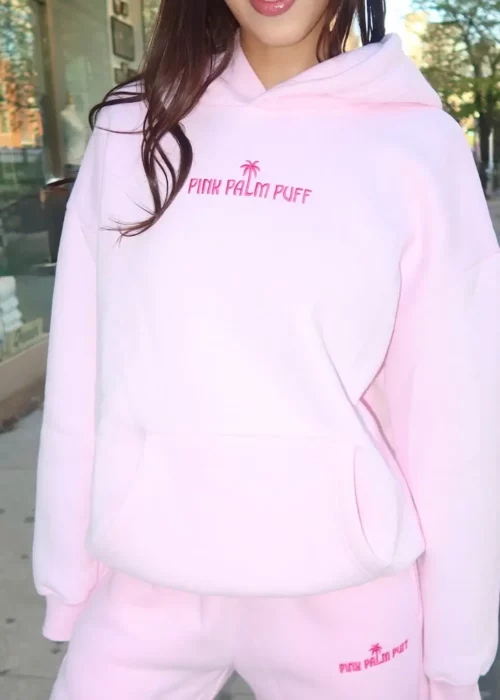 Women's Pink Palm Puff Hoodie