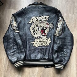 avirex レザージャケット XL 刺繍入り　bboy 00s 90s Avirex Vintage 90s Black Speed Tiger Real Leather Bomber Jacket